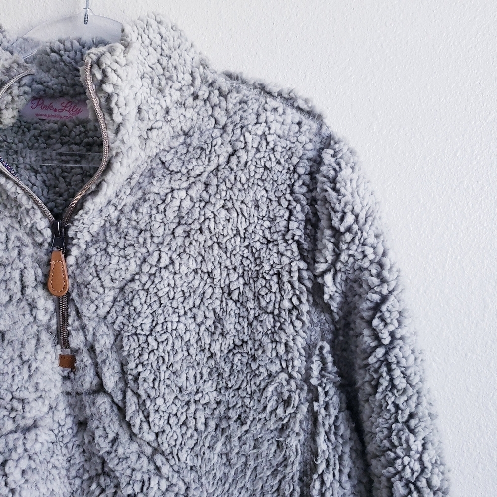 Pink lily Sherpa Quarter Zip Closure Pullover Jacket - Picture 4 of 9